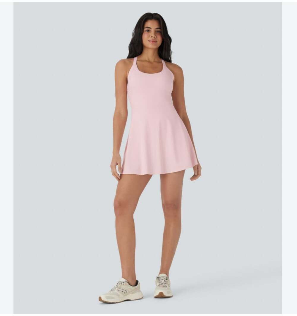 Halara Dress Womens Small Pink Halter Tank Fit Flare Mini Athletic Activewear